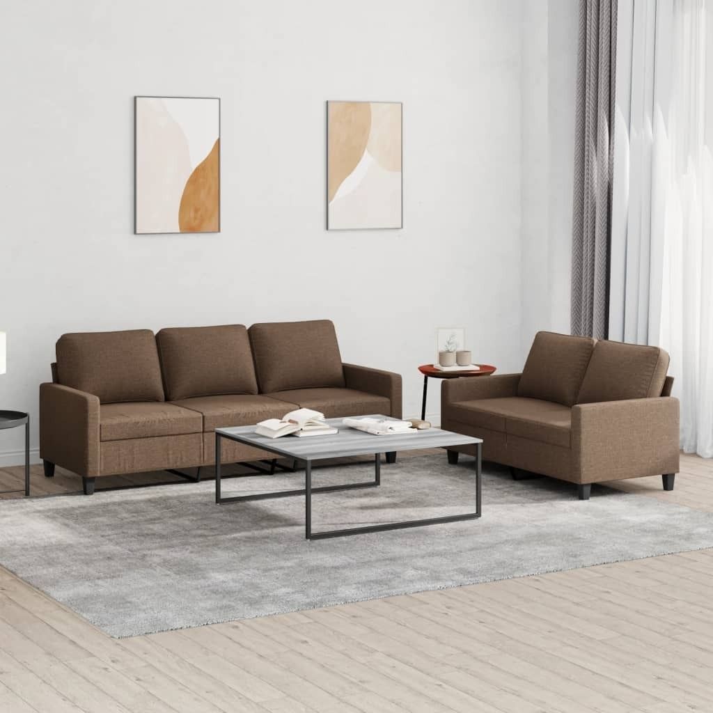 Cloris Designermöbel 2-tlg. Sofagarnitur mit Kissen Braun Stoff 2024 Neu