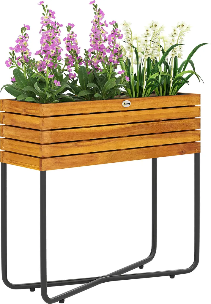 Pot de fleurs en acacia avec drainage efficace pour terrasse 62 cm