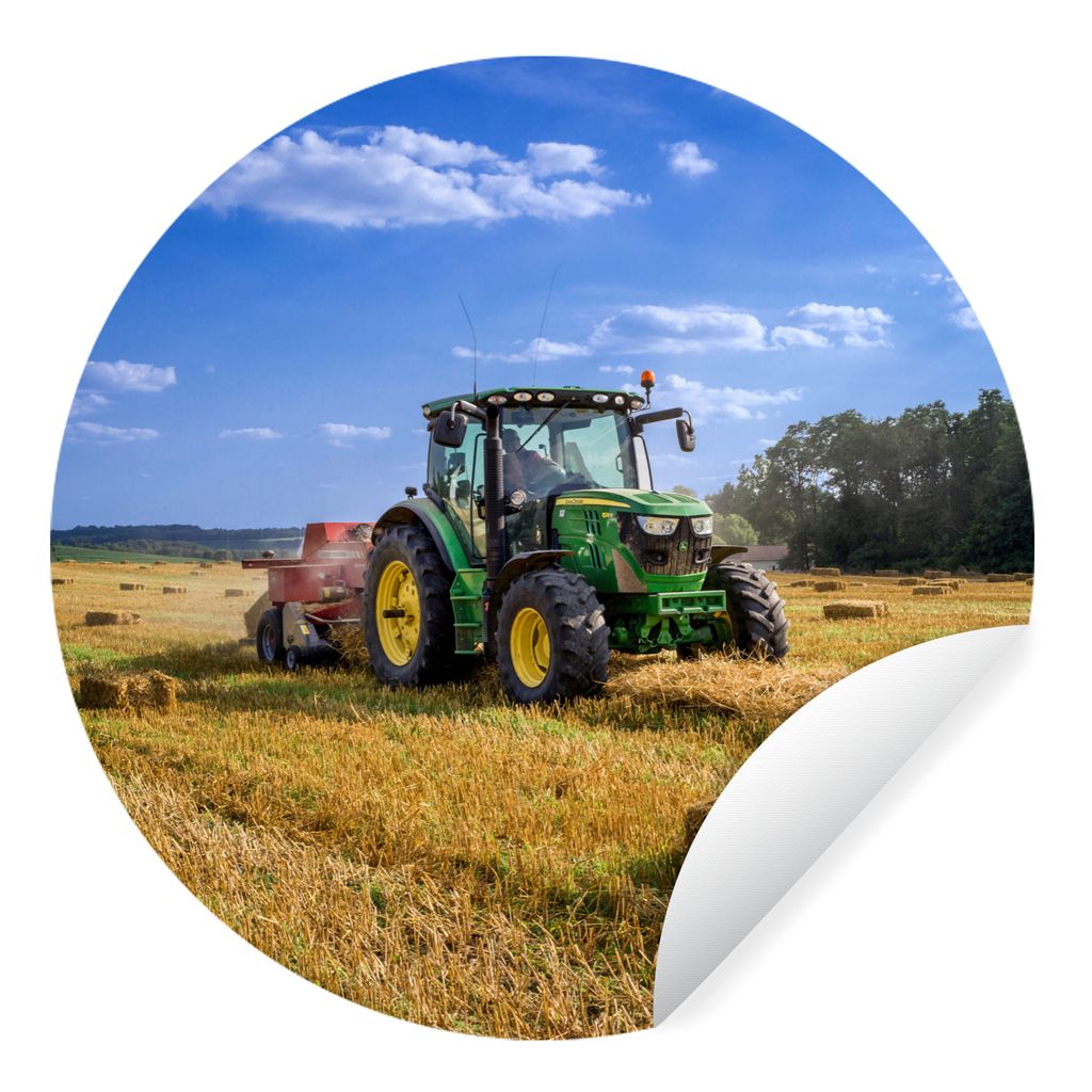 MuchoWow Runde Wandtattoo - Wandsticker Tapete Aufkleber Traktor - Bauernhof - Heu - Feld - Sonne - Landleben Ø 30 cm Selbstklebend und Repositi...