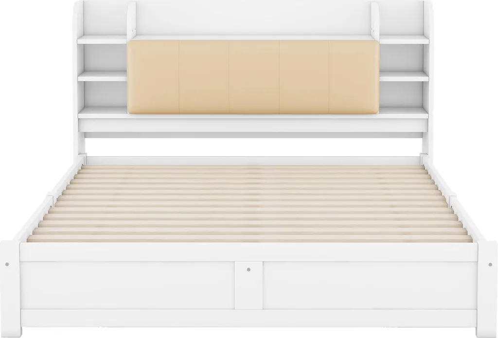 Lit 180x200 blanc à tête de lit modulable et multi-compartiments - 8