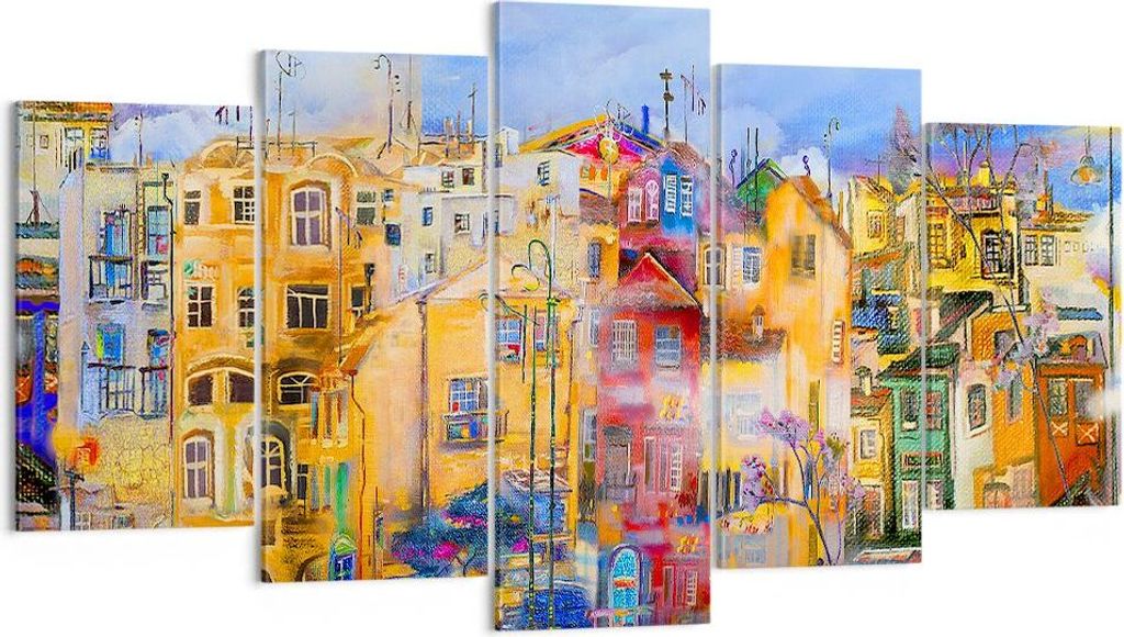 Bild auf Leinwand - Leinwandbild - Altstadt Mietshaus - 160x85cm - Wand Bild - Wanddeko - Leinwanddruck - Bilder - Kunstdruck - Wanddekoration - Le...