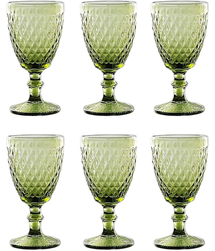 Vintage wijnglas set, 6 stuks, groen glas Productafbeelding 