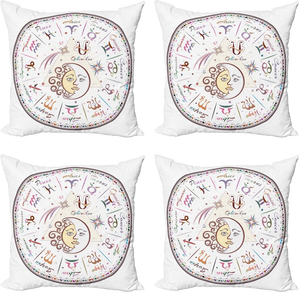 ABAKUHAUS Tierkreis Kissenbezug Set (4 Stück), astrologische Horoskop, Moderner Doppelseitiger Digitaldruck, 50 cm x 50 cm, Mehrfarbig