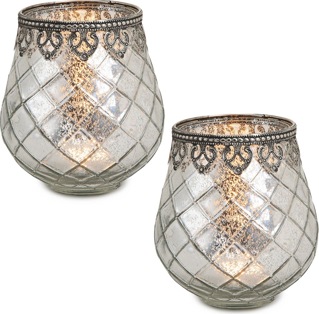 Vintage Kerzengläser Set Outdoor Windlicht Laternen silber 14 cm