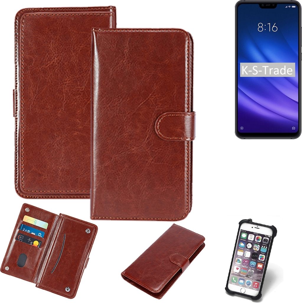 K-S-Trade 360° Hülle kompatibel mit Xiaomi Mi 8 lite braun Kunstleder Case BookCase WalletCase Kunstlederederhülle Handyhülle, Rundumschutz Bumper