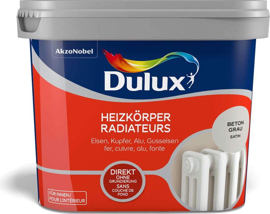 Dulux Fresh up Heizkörperfarbe Satin, Fertig gemischt, Heizkörper, Satiniert-glänzende Oberfläche, Beton-Grau, Badezimmer, Schlafzimmer, Kinder...