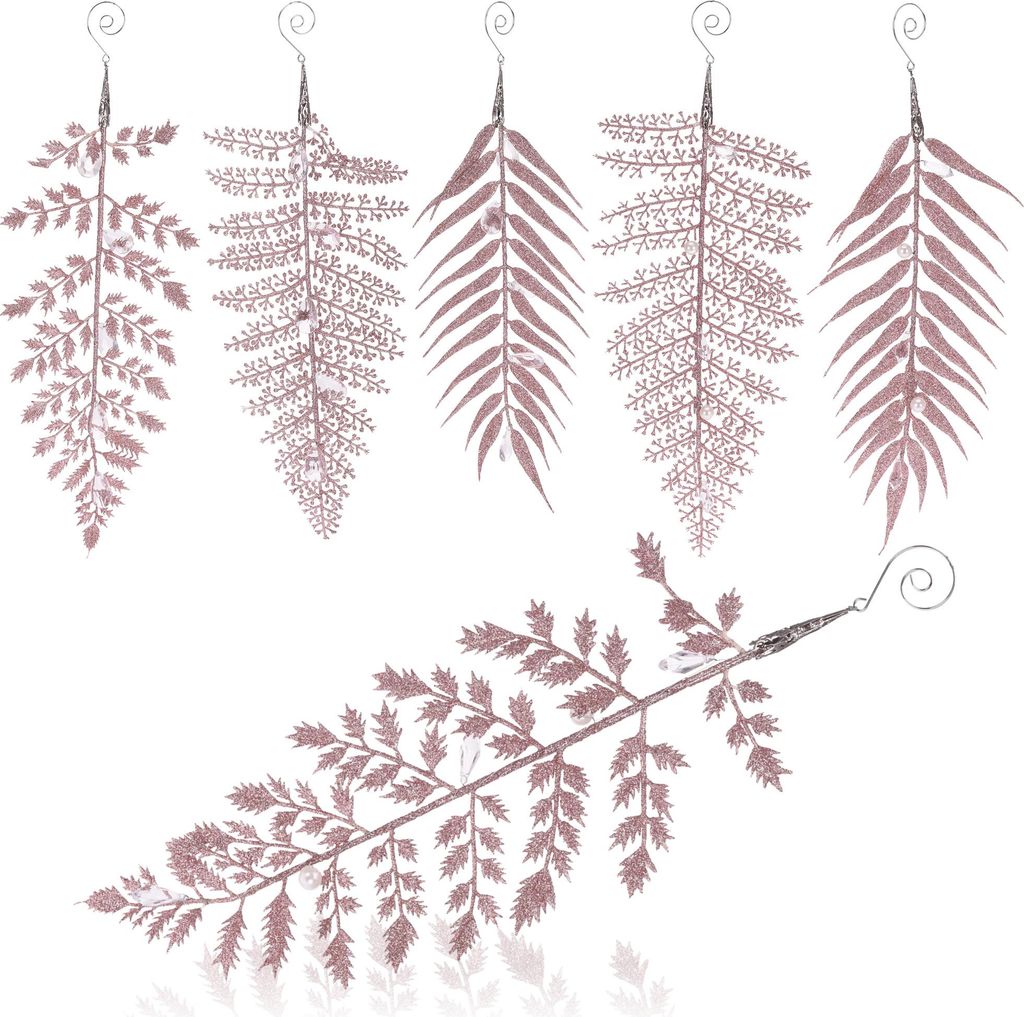 com-four 6x Christbaumschmuck - Glitzernde Hängedekoration - Glitzerzweig mit Dekosteinen zum Aufhängen - Weihnachtsbaumanhänger 34 cm [Auswah...