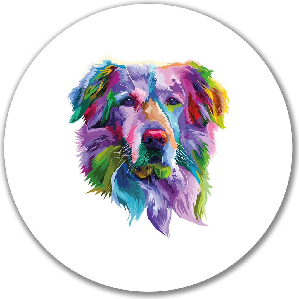 Huuraa Aufkleber Golden Retriever Colorful 10cm rund Sticker Geschenkidee
