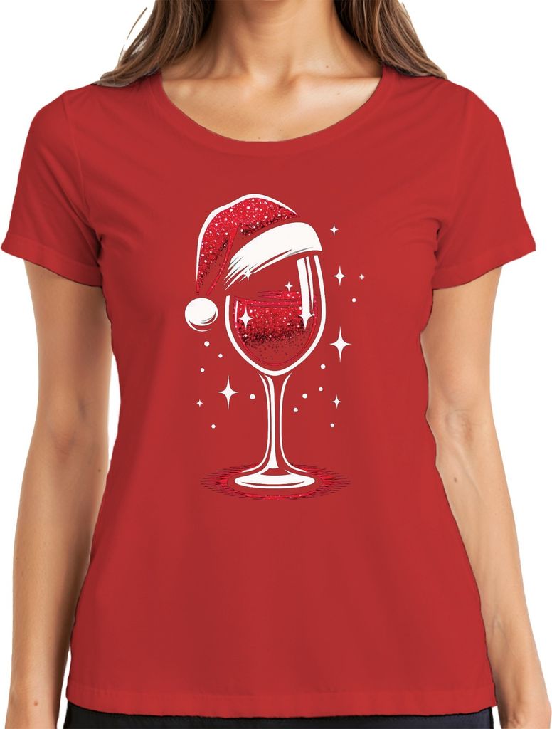 Wein Weihnachtsmütze Weinglas Winzer Weinliebhaber - Weihnachten Weihnachtsgeschenk Christmas Damen T-Shirt, Rot, S