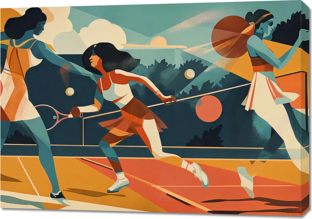 Quadro 100x70 cm Le campionesse del campo da tennis