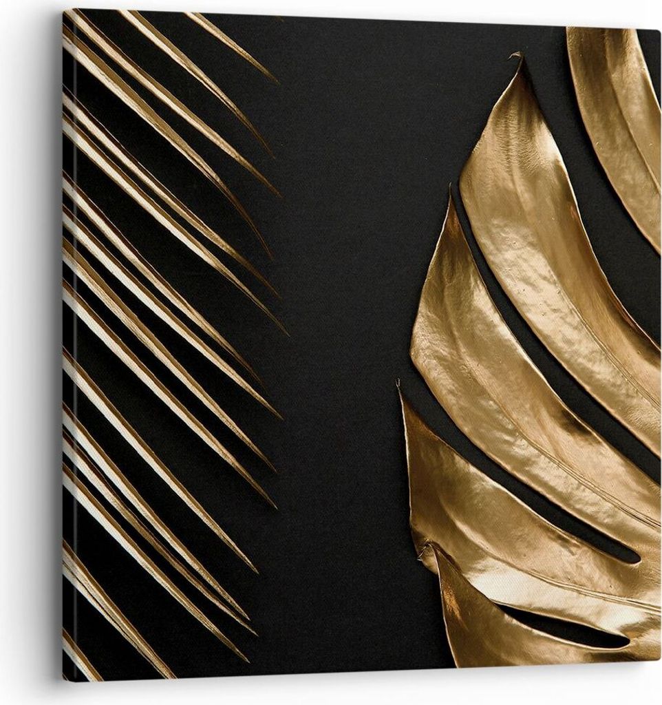 Bild auf Leinwand - Leinwandbild - Einteilig - Golden Blatt Monstera - 30x30cm - Wand Bild - Wanddeko - Wandbilder - Leinwanddruck - Bilder - Wandd...