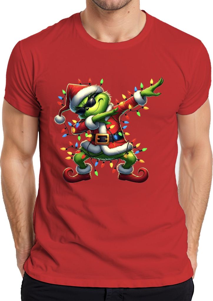 Grinch Dabbing Weihnachten Santa Lichterkette Lustig Geschenk Herren T-Shirt, Rot, XXL