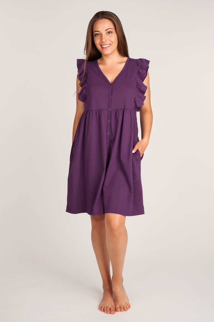DOLCE SONNO Stillnachthemd – Umstandsnachthemd - Nachthemd für Schwangere und Stillende - 100% Baumwolle – ROMA PURPLE XL