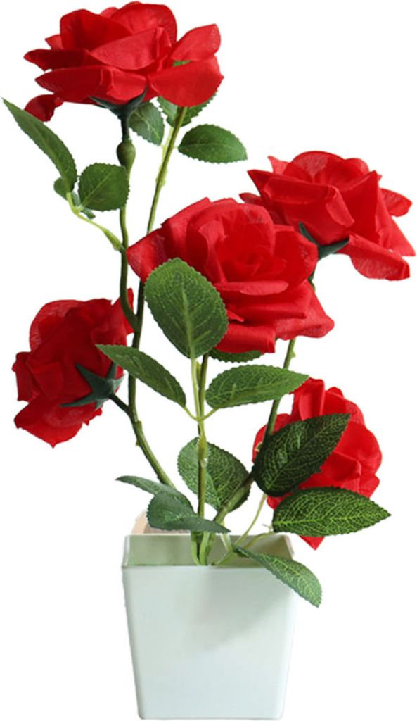 künstlicher Pflanzentopf Rose Desktop Dekor Faux Seidenblume Indoor im Freien Blumentopf für Zuhause-Rot