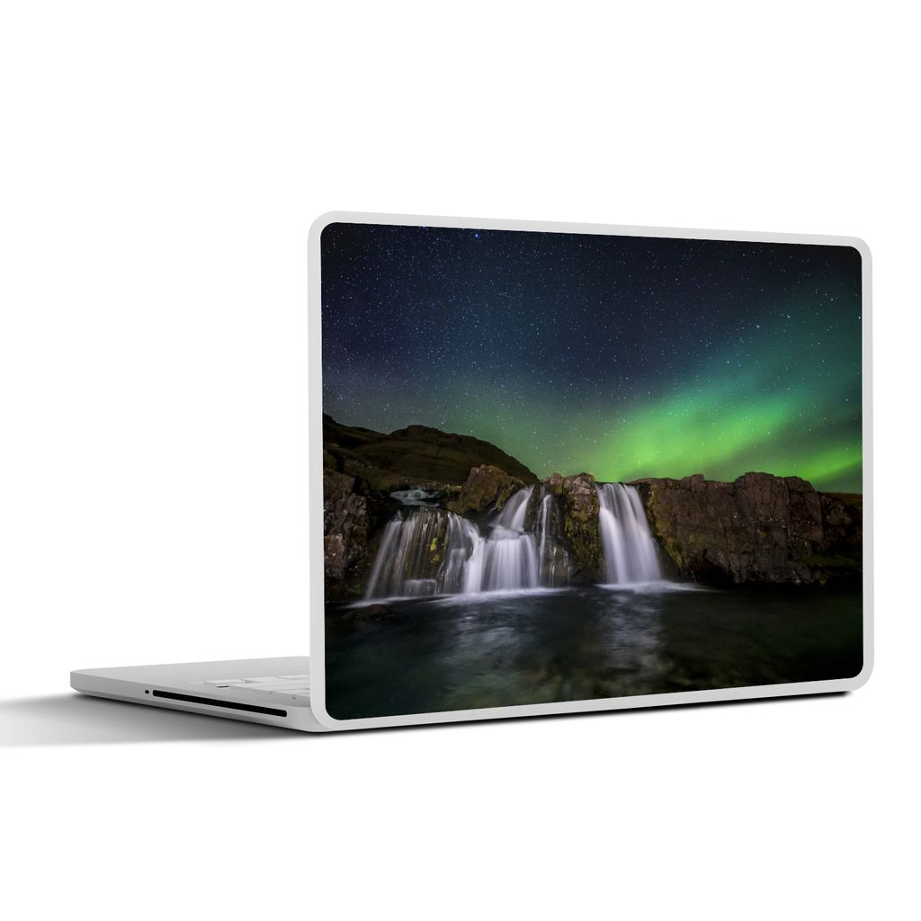 MuchoWow Laptop Aufkleber Sticker Cover Nordlicht - Wasserfall - Island - Natur 36.5x27.5 cm - Laptop-Sticker