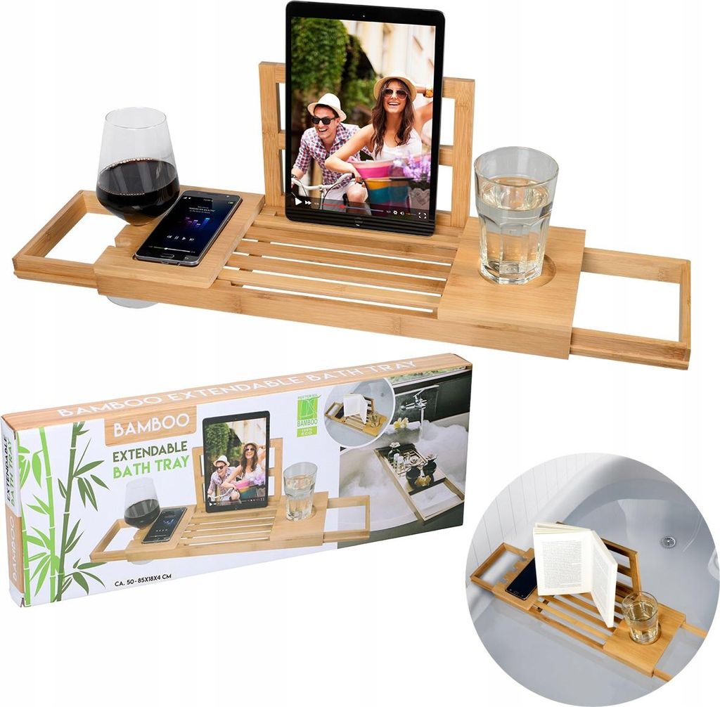 Tablette de bain extensible avec support en bambou, stable, Image du produit 