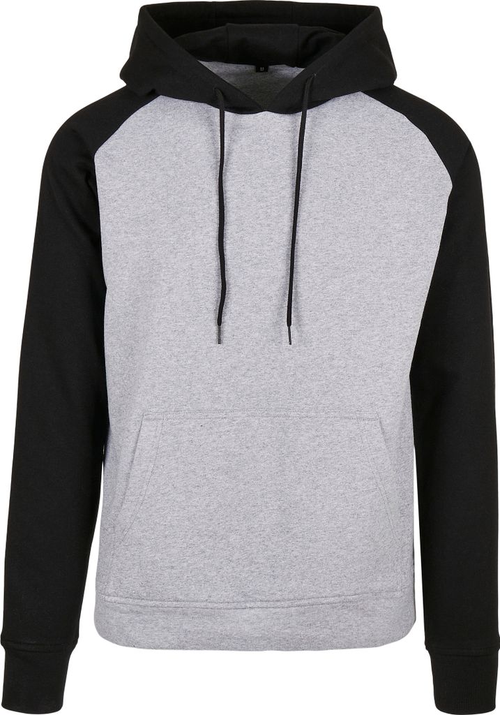Build Your Brand Basic BB005 | Basic Raglan Hoody Kängurutasche - Farbe: Heather Grey/Black - Größe: M
