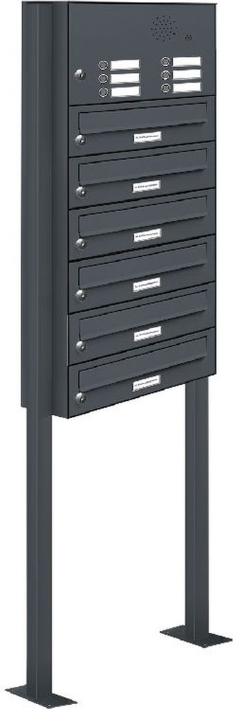 6er Briefkasten Standanlage Freistehend RAL 7016 Anthrazit Klingel