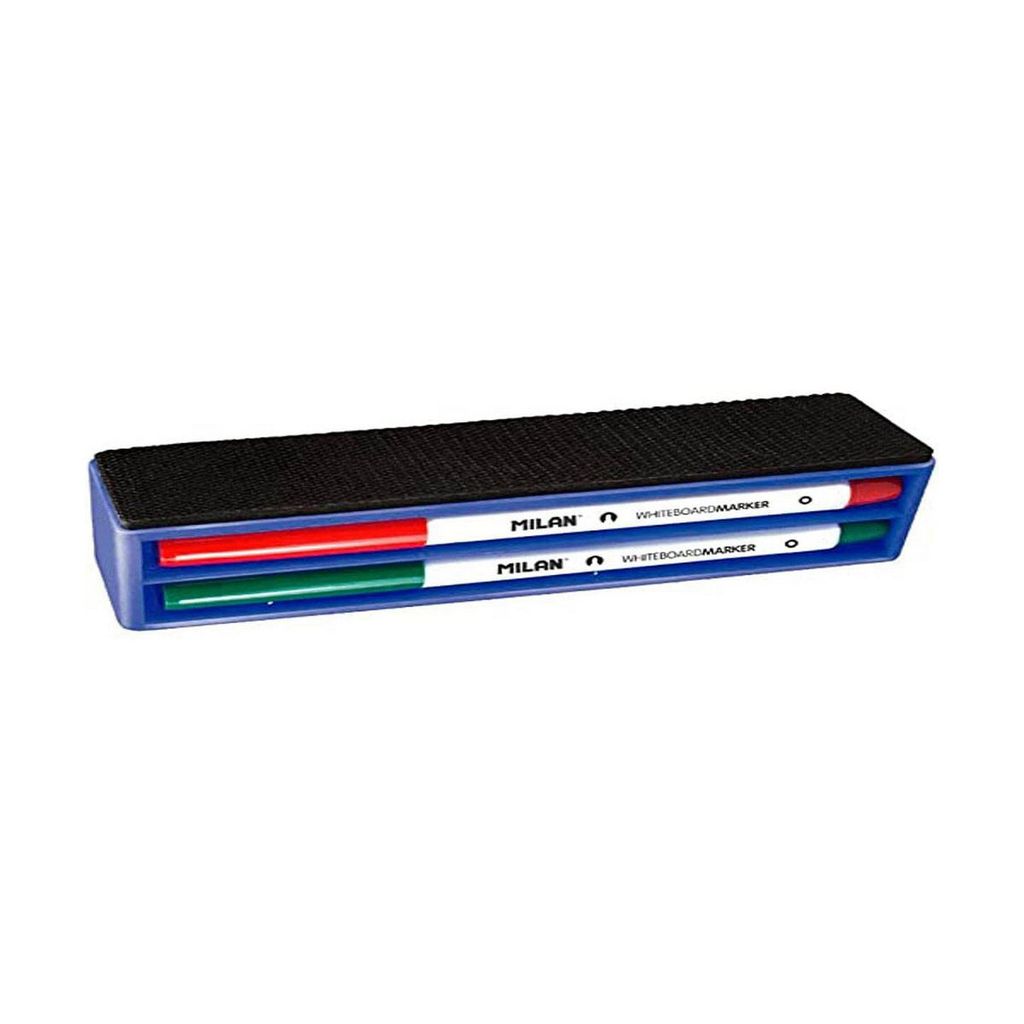Milan Whiteboard Magnetradierer. Enthält 4 Whiteboard Marker (schwarz, blau, rot und grün).