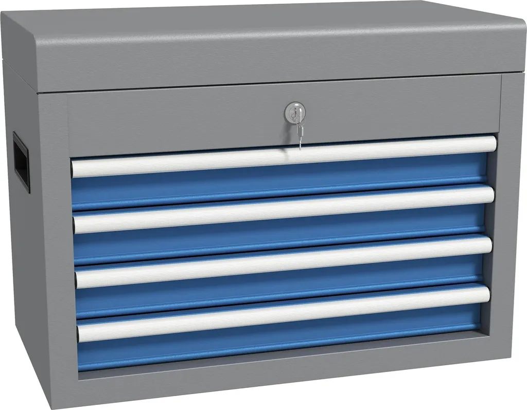 Caisse à outils métal 4 tiroirs verrouillable 45cm gris et bleu 20kg