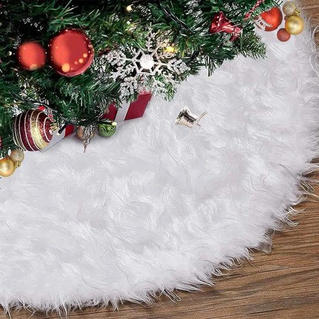 Tapis de sapin de Noël blanc 78 cm en fausse fourrure douce et soyeuse