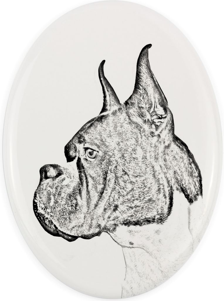 Boxer, Deutscher Boxer I - Gedenktafel mit einem Foto eines Hundes, Grabplatte mit Druck, personalisierte ovale Platte der Marke Art-Dog