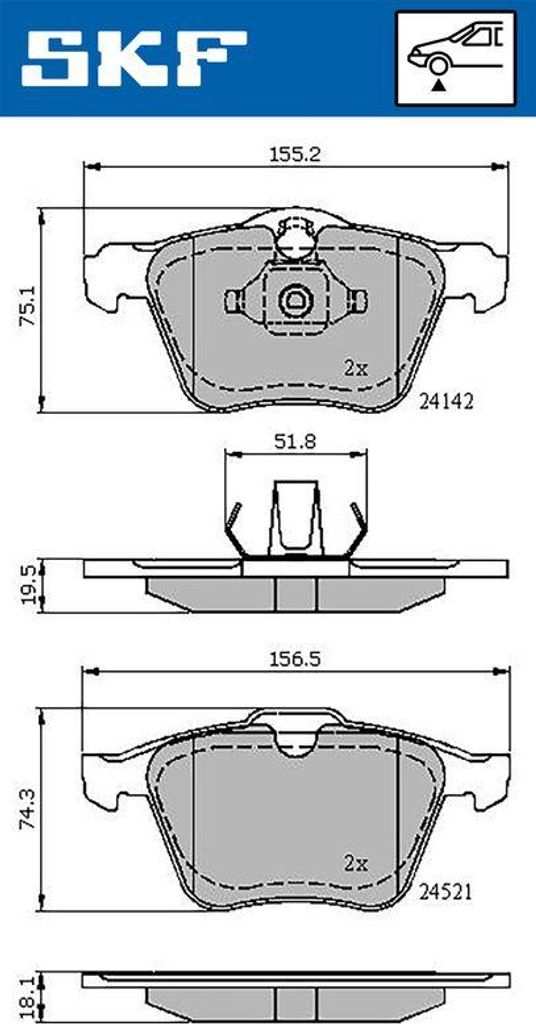 SKF VKBP80224 Bremsbelagsatz, Scheibenbremse OE 1405511 kompatibel mit S80, V60, Galaxy, S-Max, S60, V70, XC70