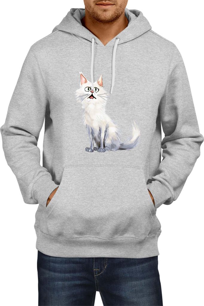 Herren Kapuzenpullover Funny Cats Breeds Turkish Angora Cat, Man L / Grau