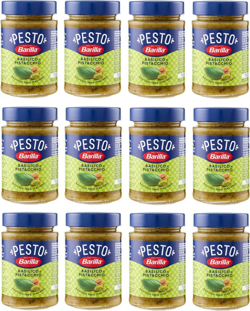 12x Barilla Pesto Basilico e Pistacchio Pesto mit Basilikum und Pistazien aus nachhaltiger Landwirtschaft hergestellt 190g Italienisch Sauce gluten...