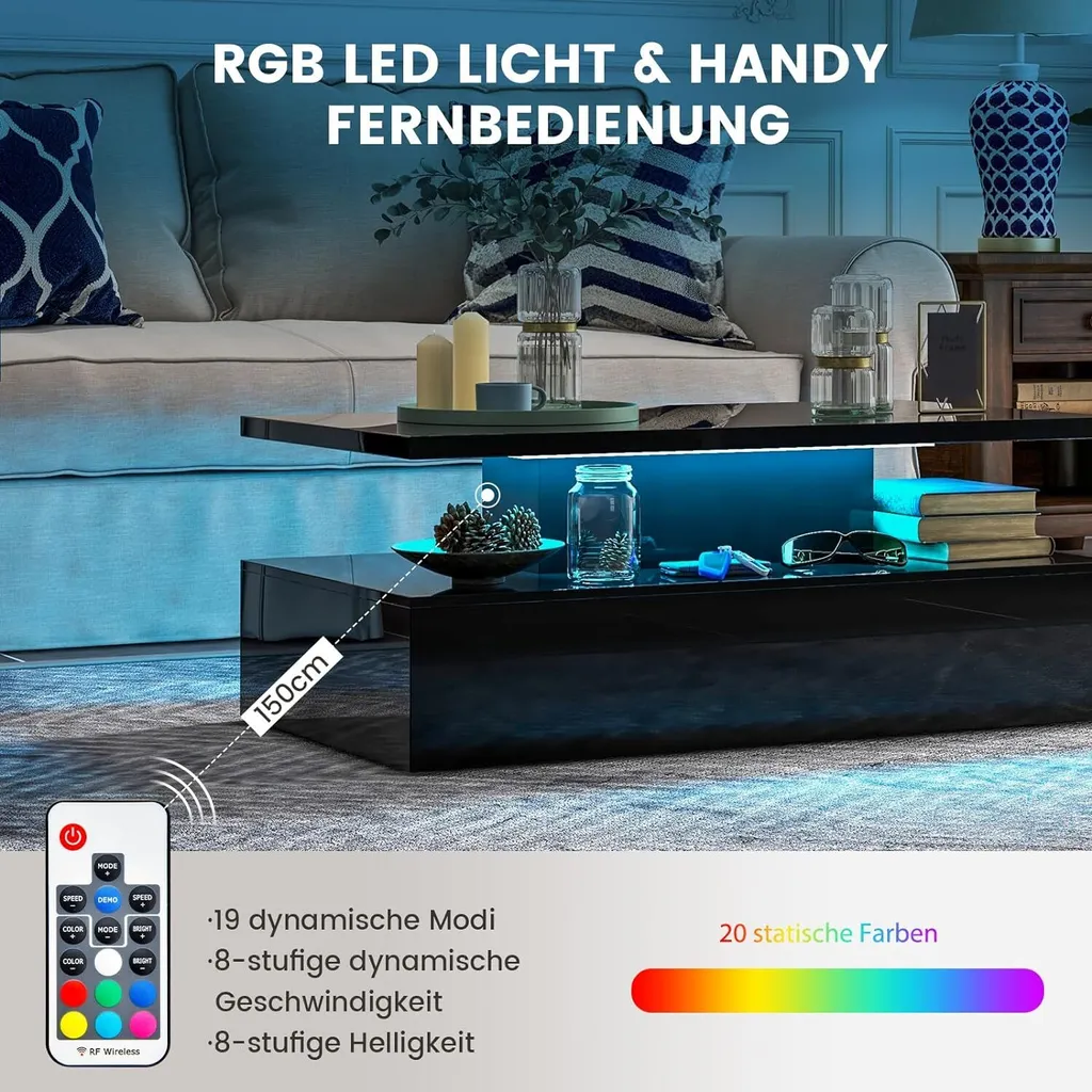 Table Basse Design pour Soirées Cinéma avec LED Multicolores Salon - 3