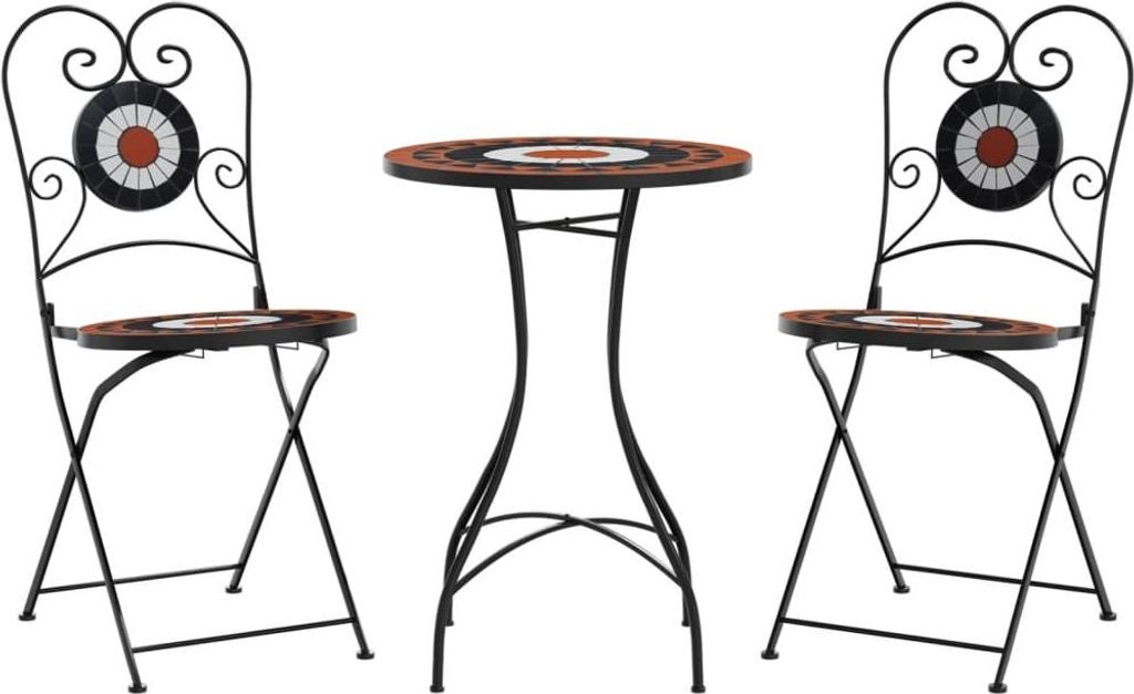 vidaXL Mosaik-Bistro-Set Terrakottarot und Weiß Eisen und Keramik