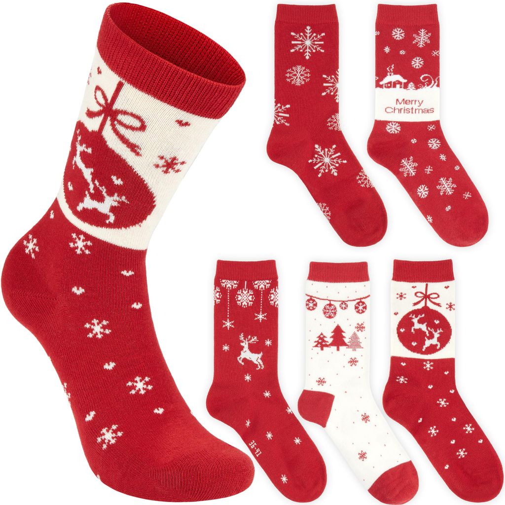BRUBAKER 5 Paar Weihnachtssocken Damen 36-41 – Rentier & Produktbild 