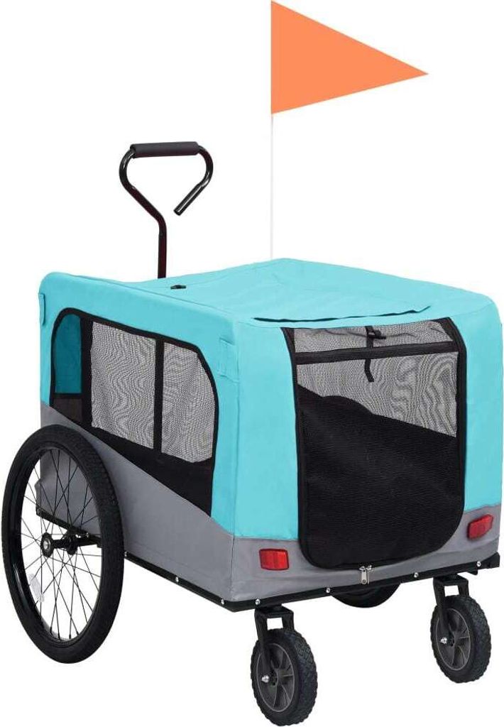 2-in-1 Fahrradanhänger für Hunde und Buggy Blau und Grau