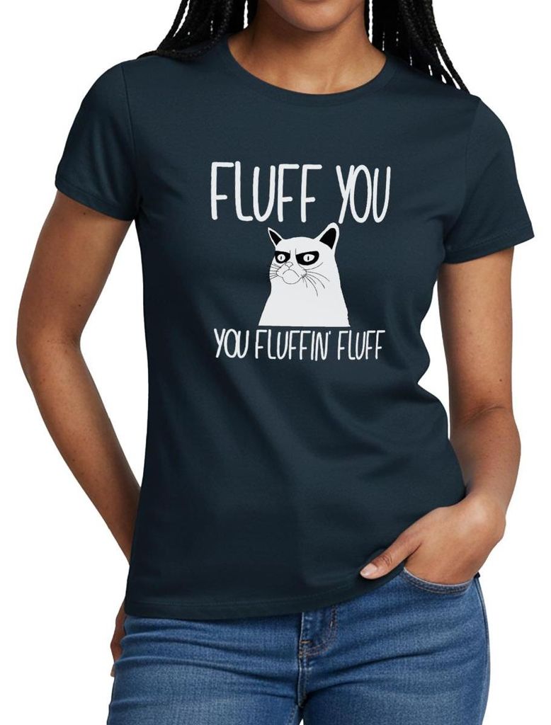 Spreadshirt Fluff You | Katze Mit Attitude Frauen T-Shirt, XL, Navy