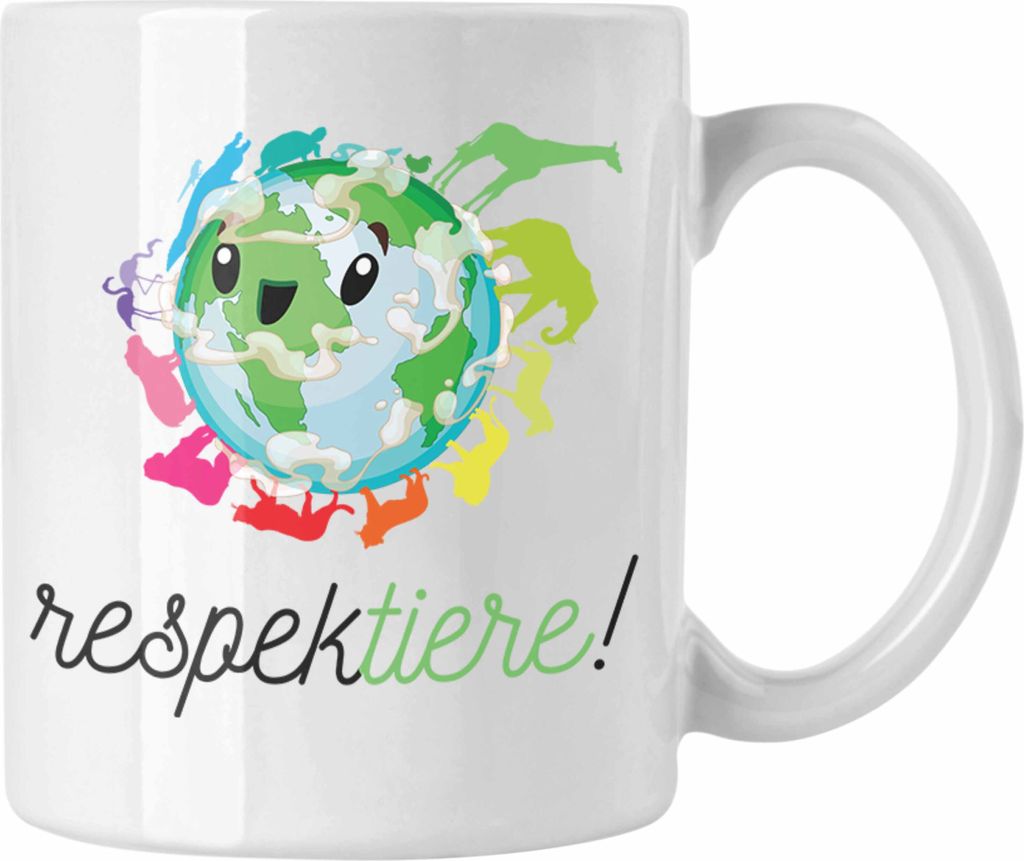 Trendation - Respek-Tiere Tierschutz Tasse Veganer Geschenk Vegan Vegetarier Geschenkidee Tierschutz (Weiß)