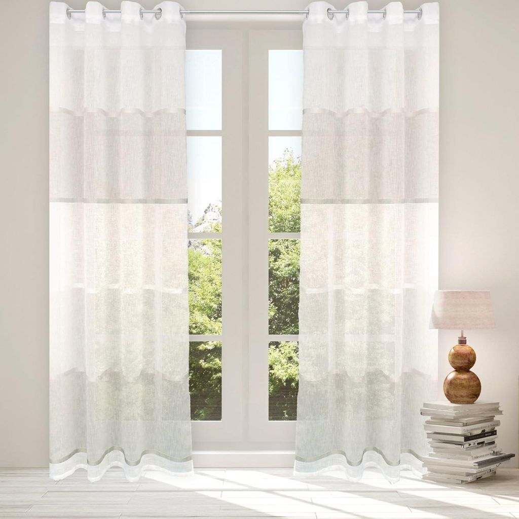 heimtexland Ösenschal Maritim natur Leinen Optik Gardine HxB 245x140 Querstreifen Vorhang halbtransparent Typ562