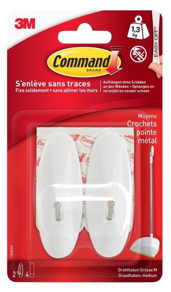 Set mit 2 Klebehaken, Metallende, COMMAND, weiß, 1,3 kg Produktbild 