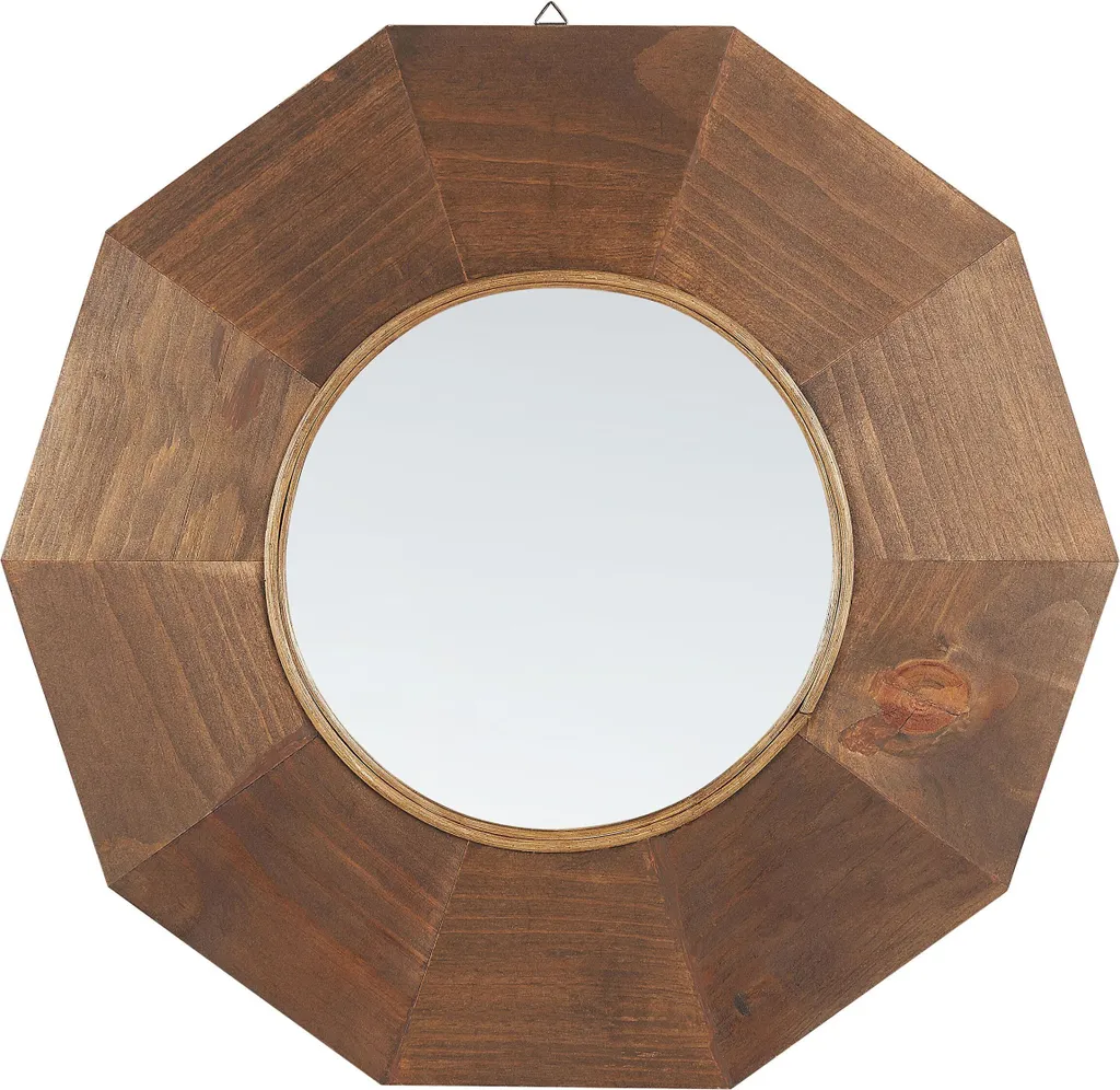 Miroir rond en bois brun 60 cm cadre peuplier pour décoration murale chic