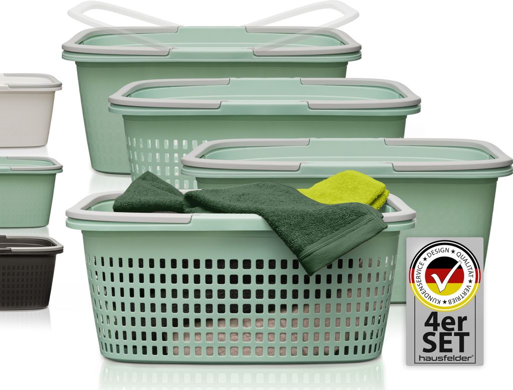 4 Wäschekörbe,Grün, 2 x Körbe + 2 x Wannen, 35 l