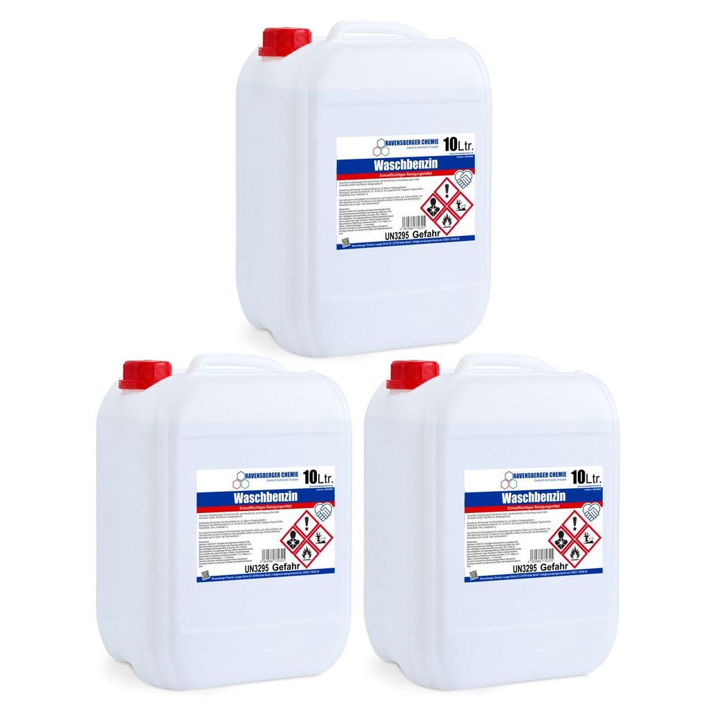 Ravensberger Chemie Waschbenzin Spezialreiniger – stark gegen Fett, Öl, Teer, Kleber, Farbe, Tinte – ideal für Kunststoffoberflächen - 3 x 1...