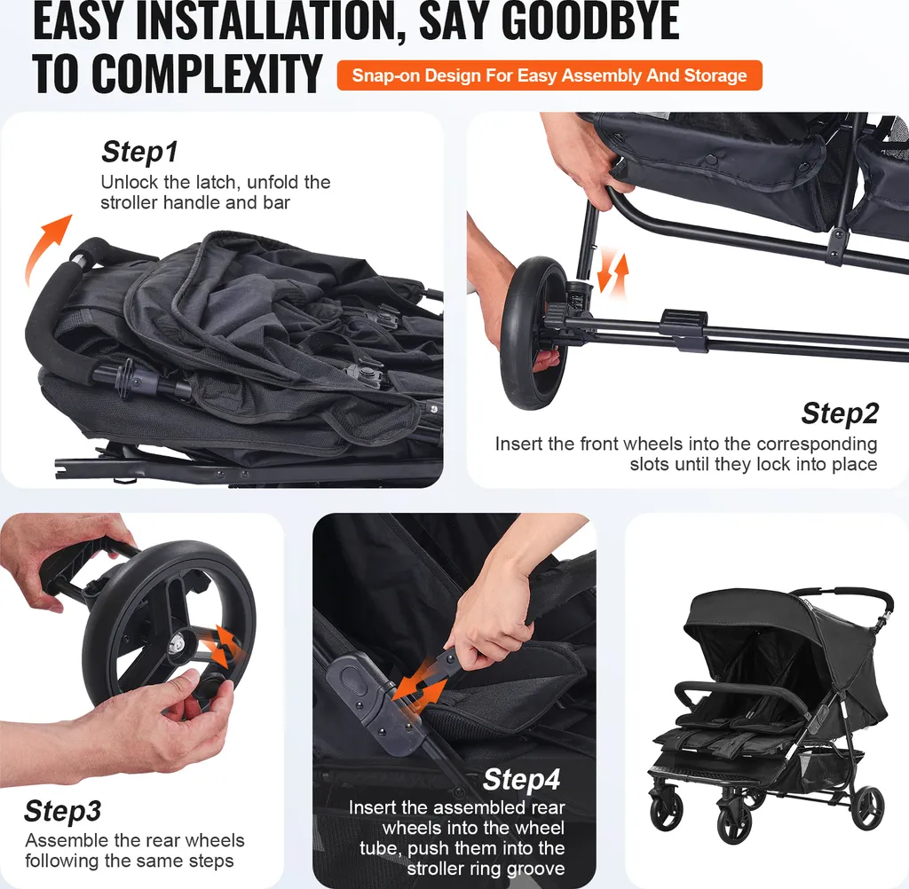Poussette Double de Voyage Légère avec Accessoires Bébé Inclus VEVOR - 6