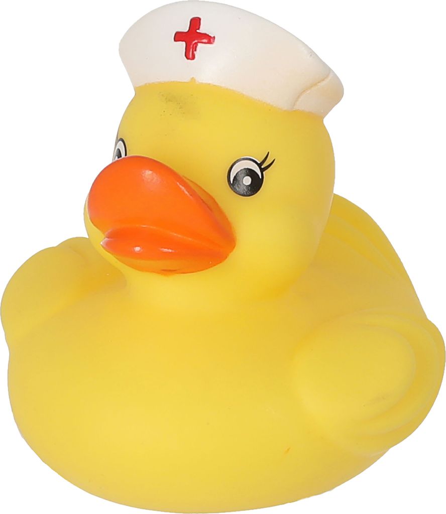 Badeente Krankenschwester H8,5cm PVC gelb weiß Ente Schnabel Badespielzeug Quietscheente Badewanne