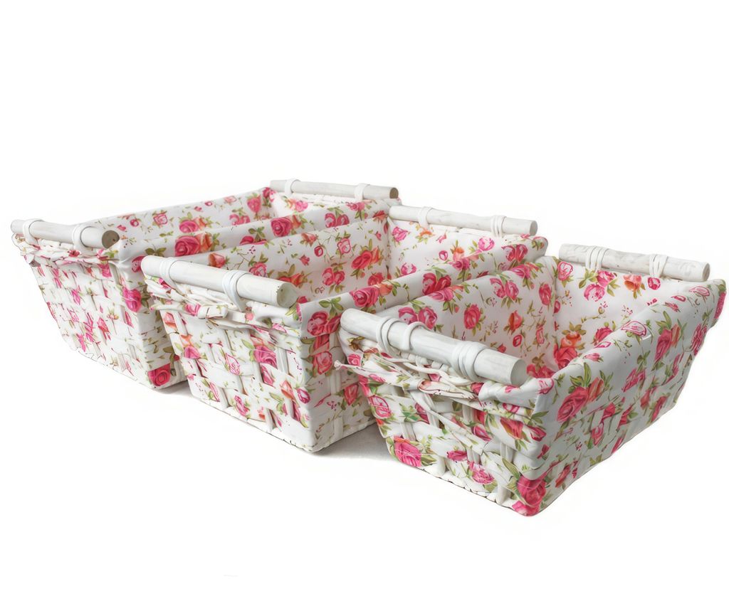 3tlg. Set RegalboKorb Korb aus Papier Stoffband geflochten mit Bezug B015