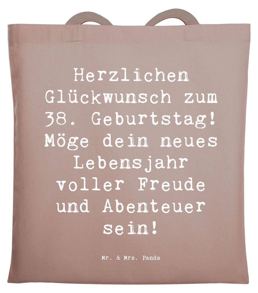Mr. & Mrs. Panda festivaltasche Spruch 38. Geburtstag Freude Abenteuer - Braun Pastell - Geschenk, Shopping Tasche, Happy Birthday, Glücksmomente,...