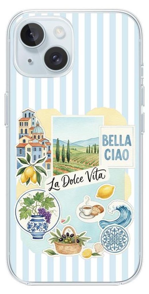 Hartschalenhülle für das iPhone 15 Plus, kompatibel mit MagSafe, transparent, Urlaub in Italien, italienische Spezialitäten, La Dolce Vita