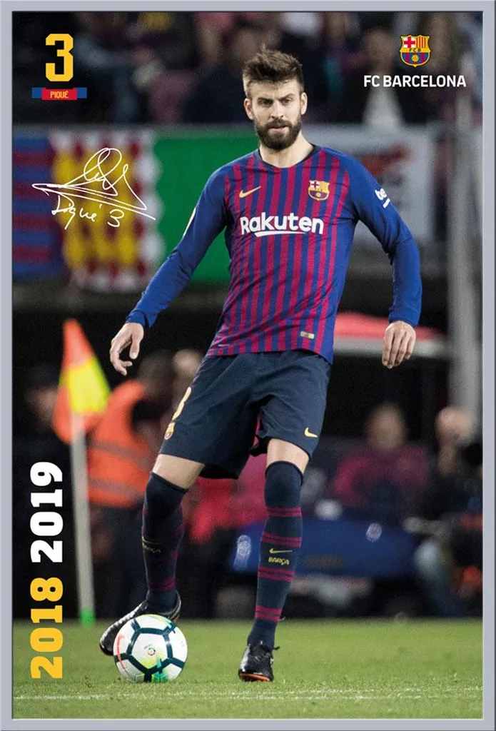 Affiche Piqué FC Barcelone : Cadre Argenté Shinsuke avec Vitre Incassable
