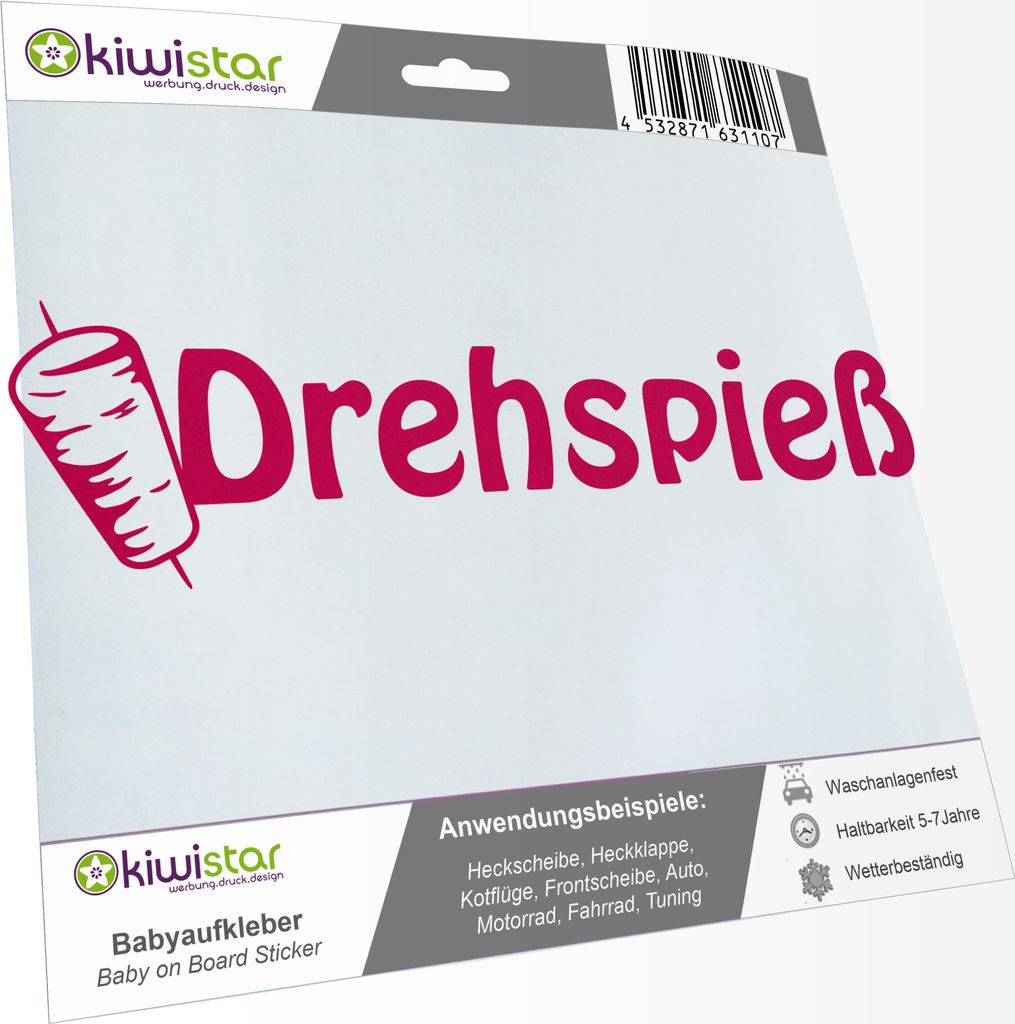 Autoaufkleber - Aufkleber - Döner Kebap - Kebab - pink - 60 cm - für Schaufenster Bistro Imbiss - Auto