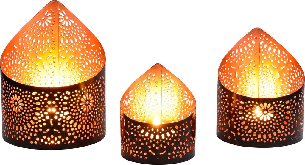 Marrakesch 3er Set orientalische Deko Teelichthalter Windlicht 15cm groß schwarz gold | Kerzenhalter Kerzenständer Yous als Aesthetic Deko für W...