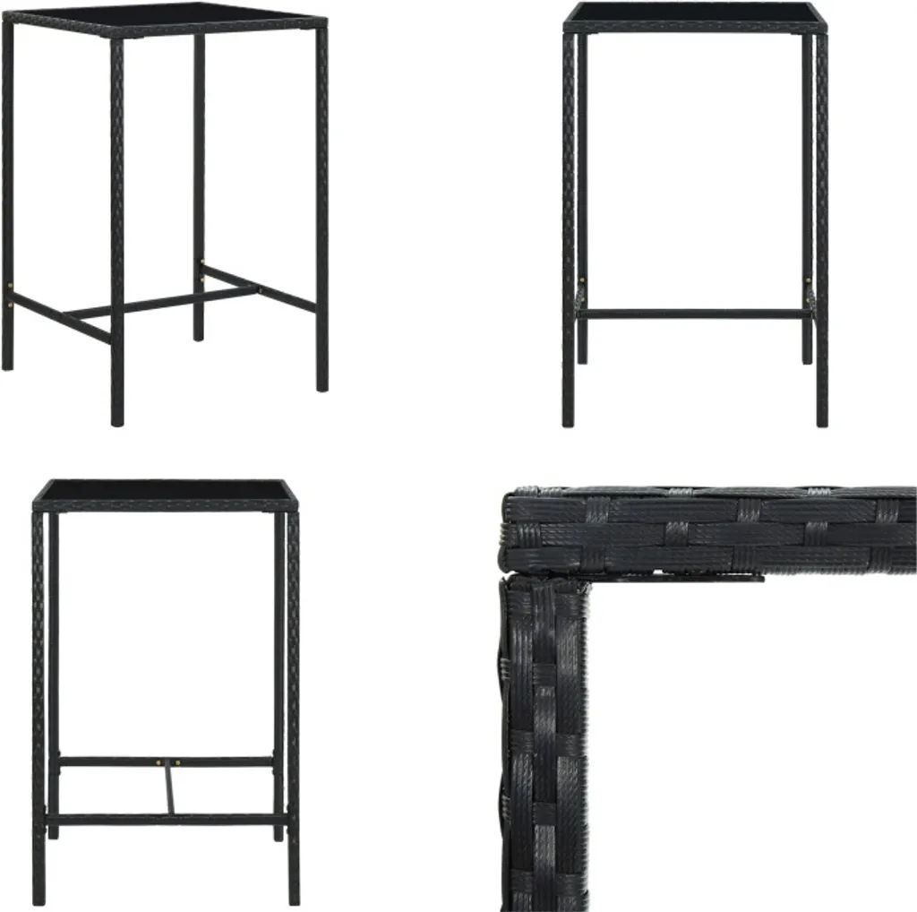 Tavolo Alto da Giardino vidaXL in Rattan Nero e Vetro | Design Moderno
