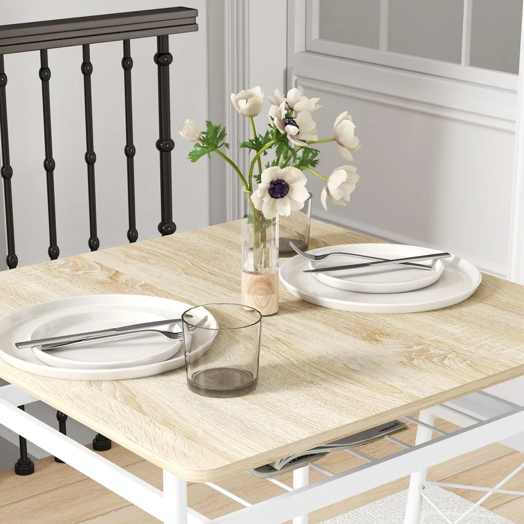 Ensemble table et chaises de cuisine blanc chêne avec structure acier - 11